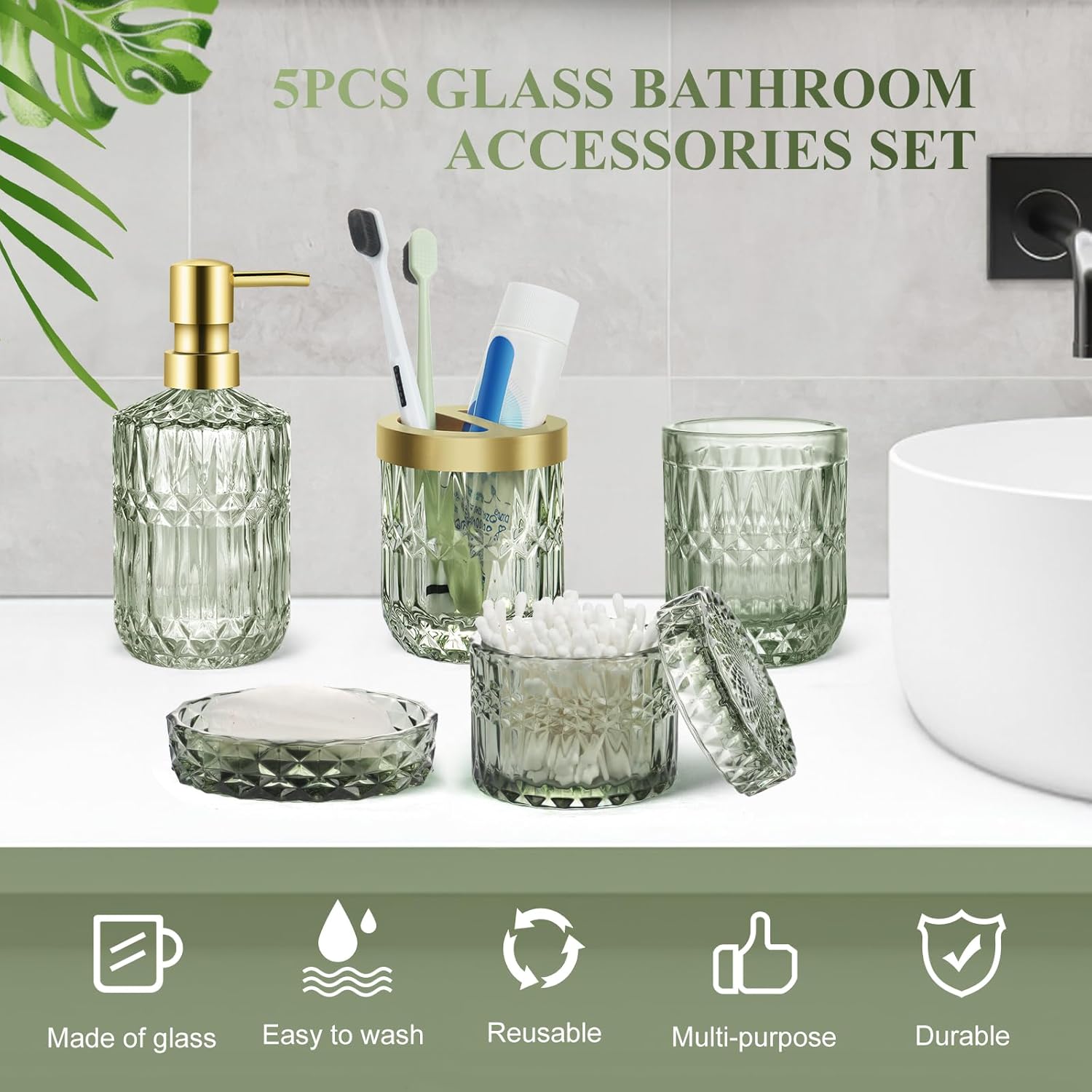 Elegant Glass Bathroom Accessory Set