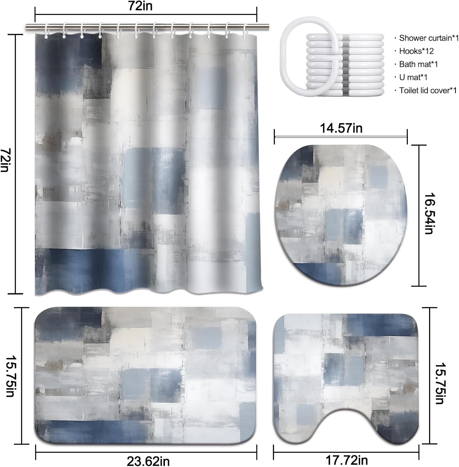 Lnond 4Pcs Bathroom Curtain Set with Rugs and Accessories