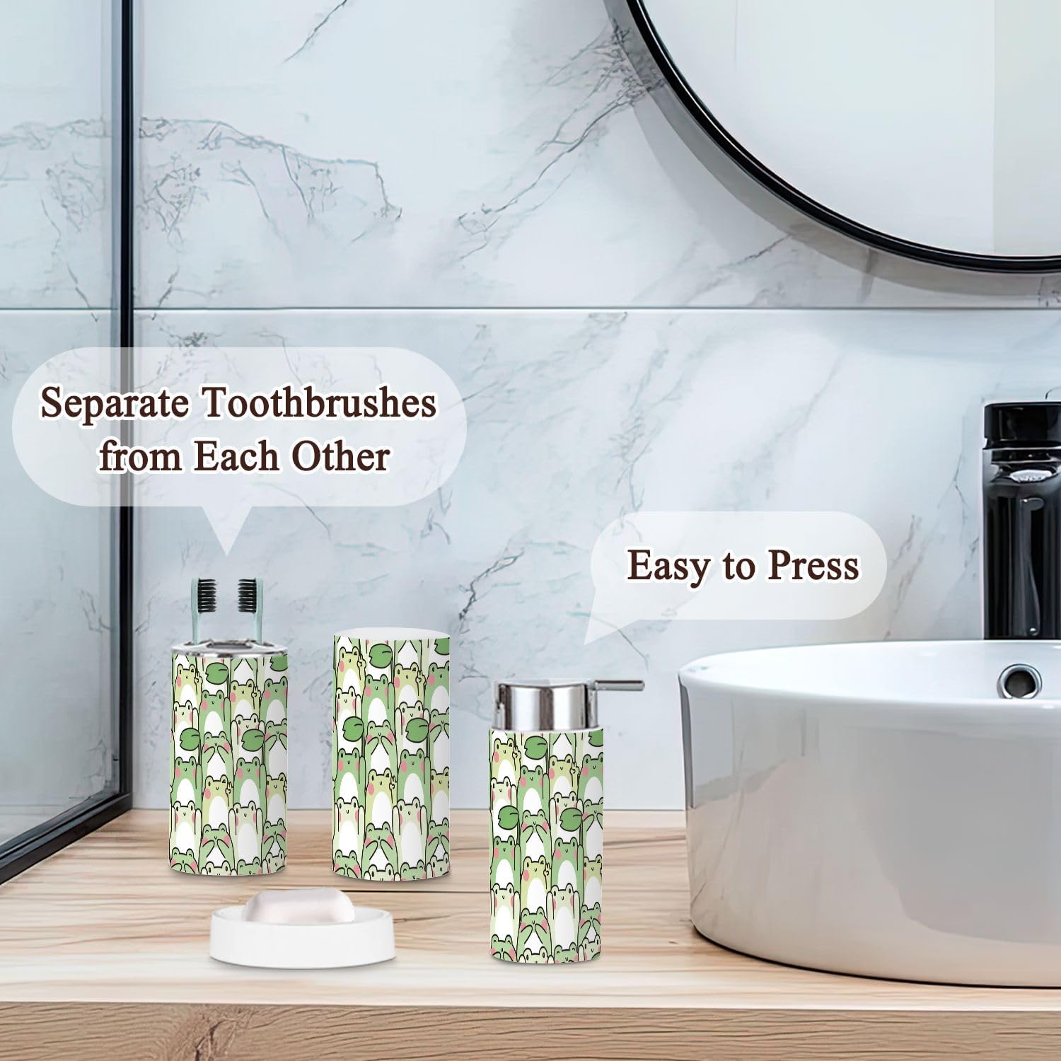 6 Piece Cute Frog Bathroom Accessories Set