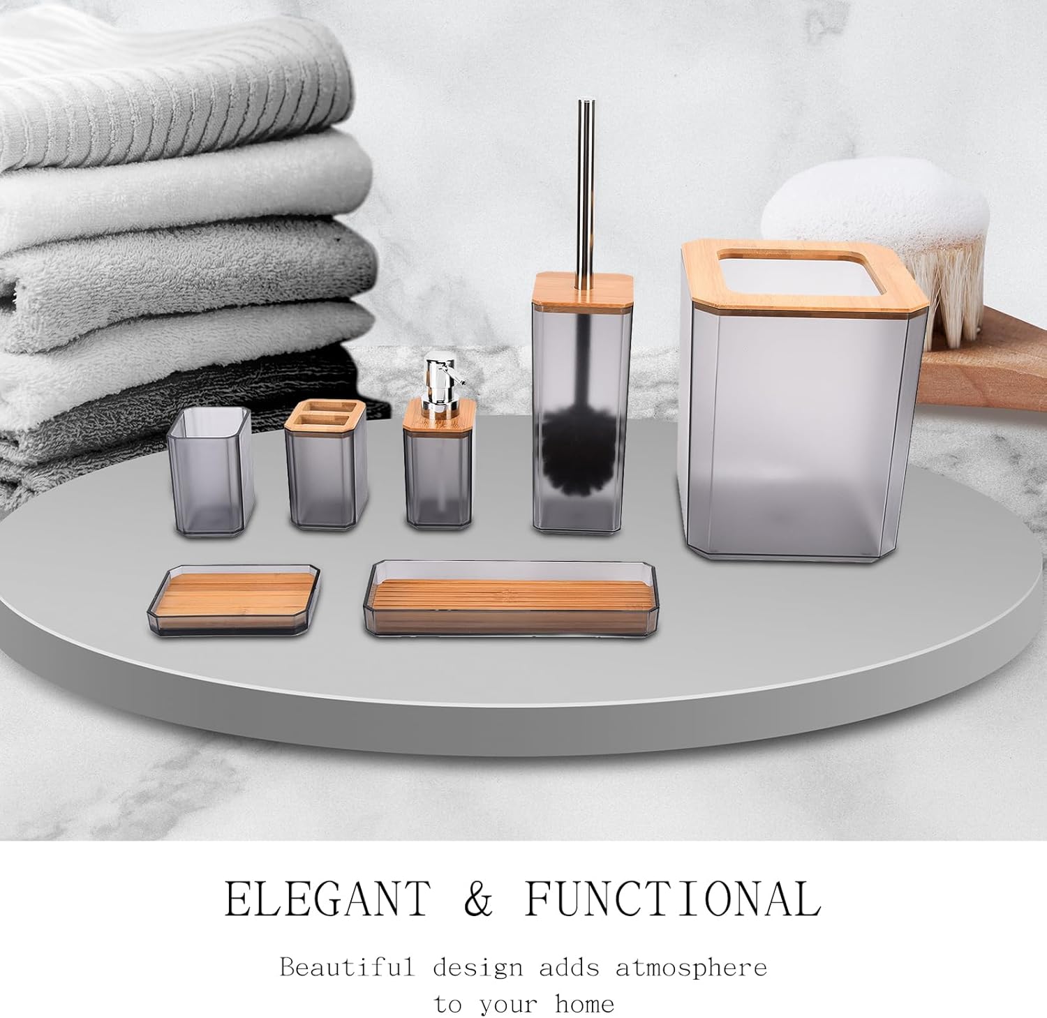 Topyond 7PCS Bamboo Bathroom Accessory Set