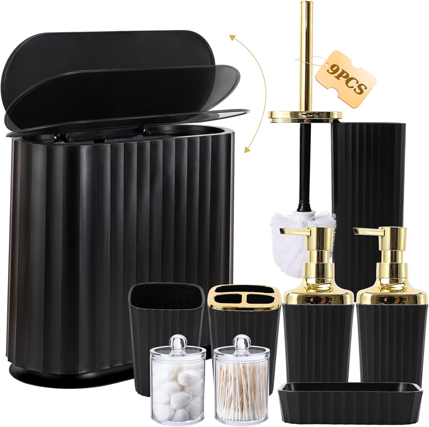 Premium Black Gold Bathroom Set 9 Essentials for Compact Space