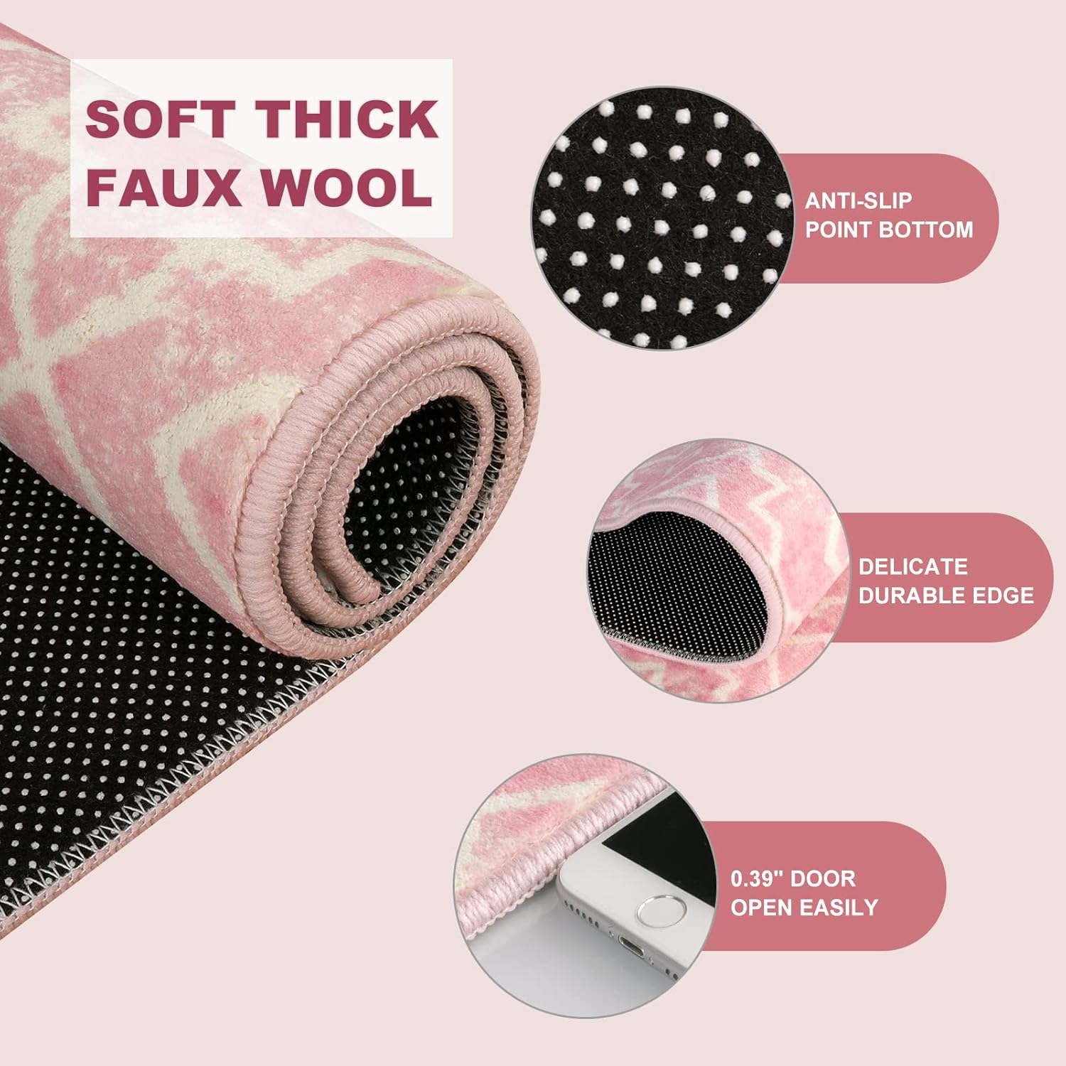 Moroccan Trendy Moroccan Washable Area Rug Small Pink Rug