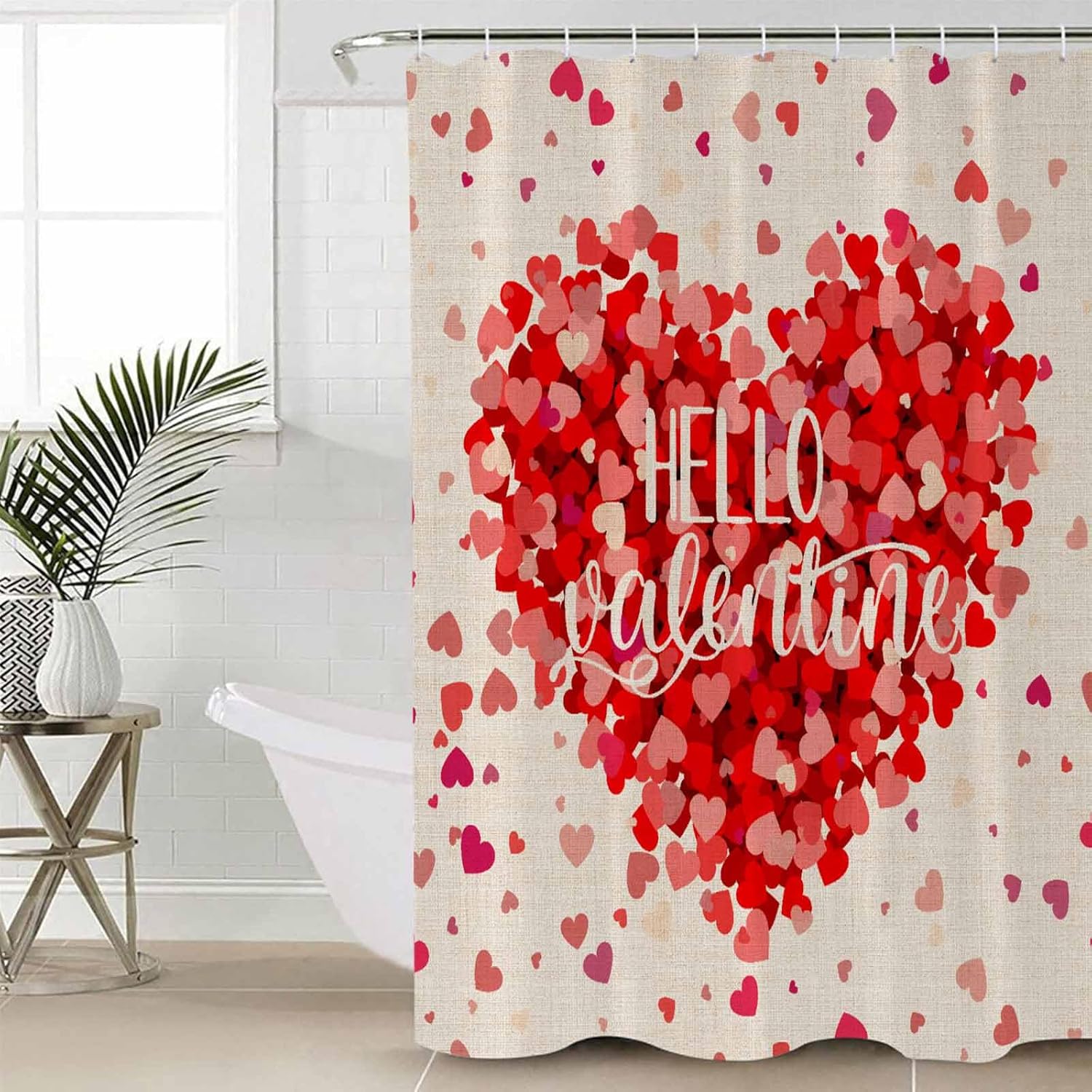 Retro Love Heart red and pink combo shower curtain set