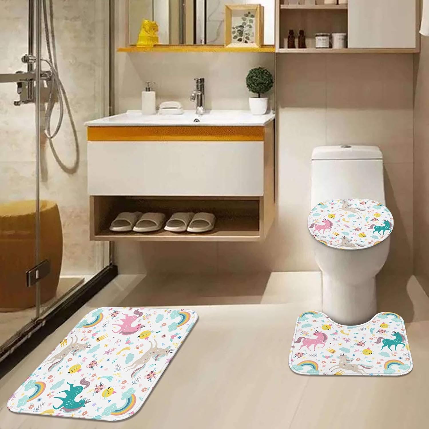 ArtSocket 4-Piece Rainbow Unicorns Bathroom Set