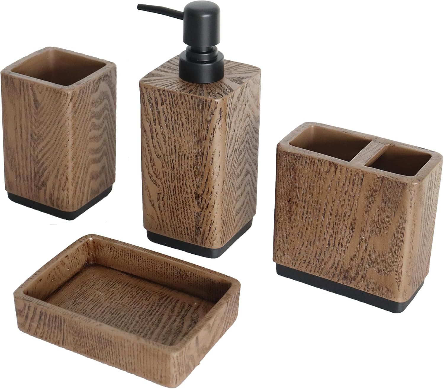Hymmah Wood Grain Bathroom Accessory Set 4 Pcs
