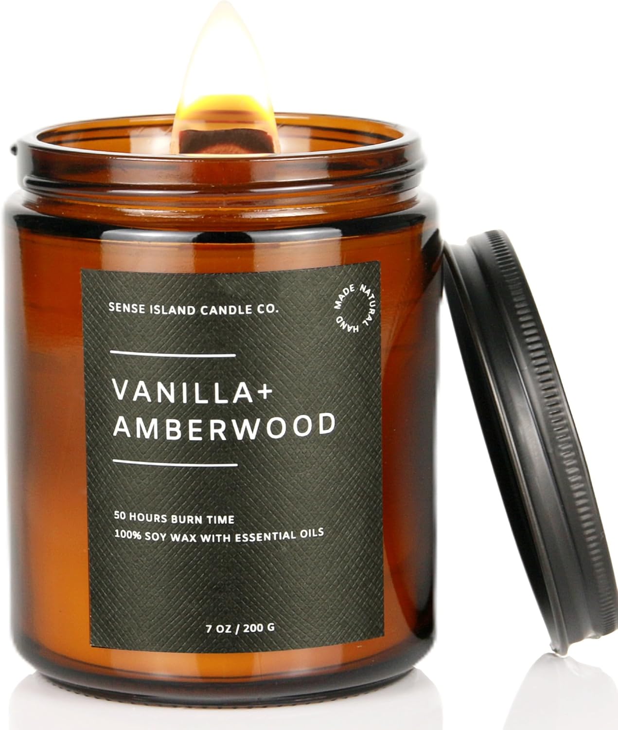 Vanilla Amberwood Wood Wick Candle for Men 50 Hour Burn