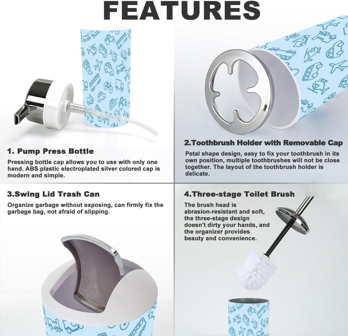 Seamless Texture Luxury 6-Piece Bathroom Accessory Set