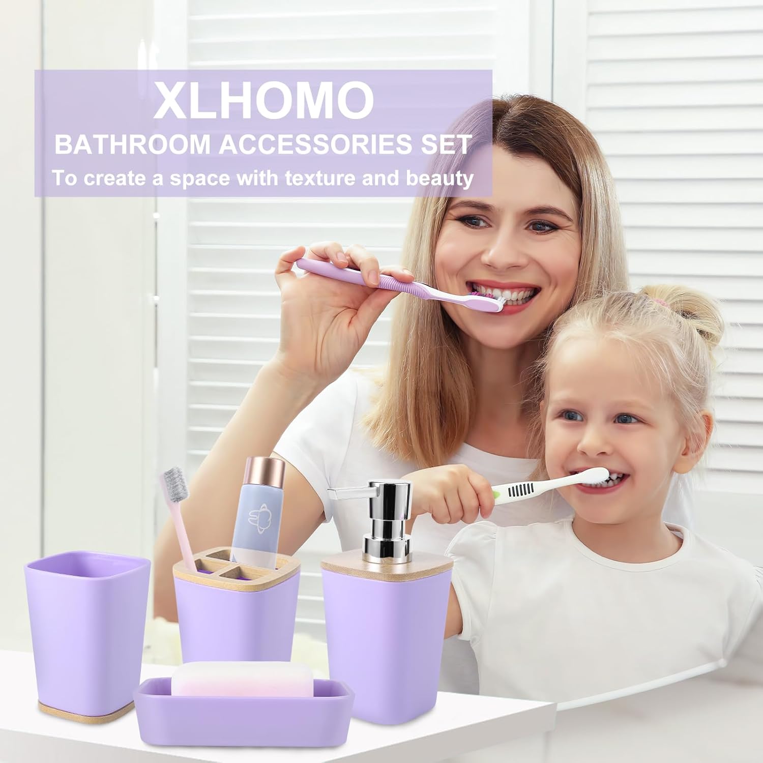 XLHOMO Purple Bathroom Accessories Set 9 pcs