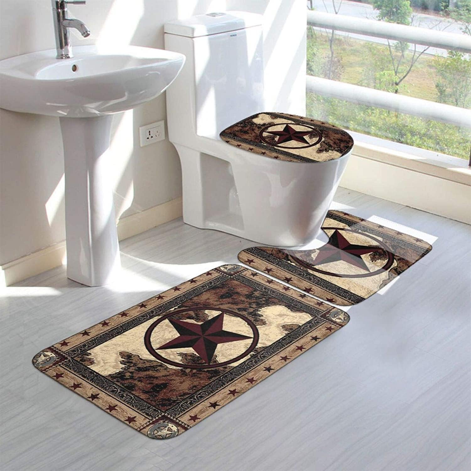 Giwawa Western Texas Star Bathroom Rug Set 3 Piece