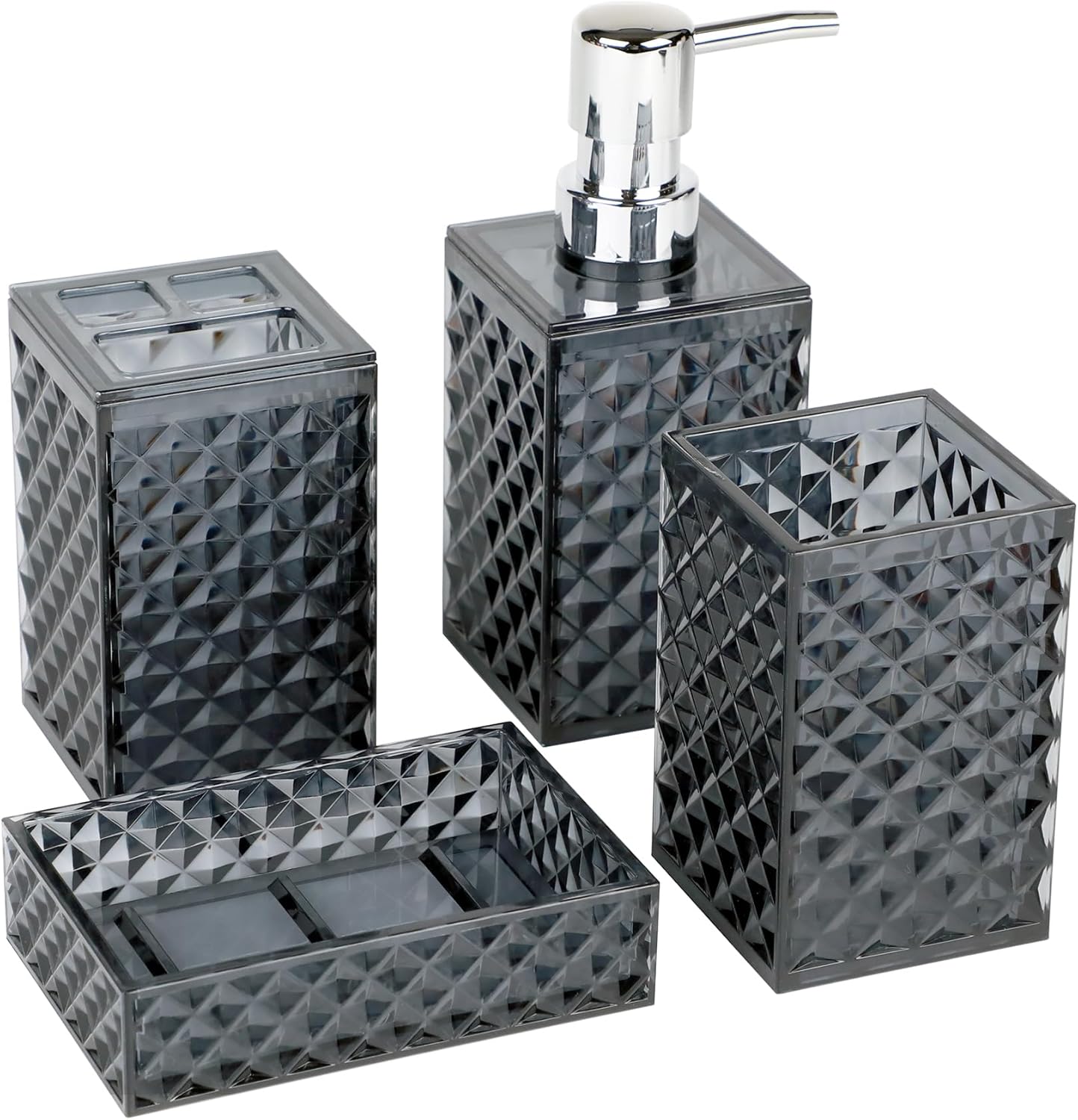 Grey Bathroom Accessory Set 4PCS Diamond Pattern