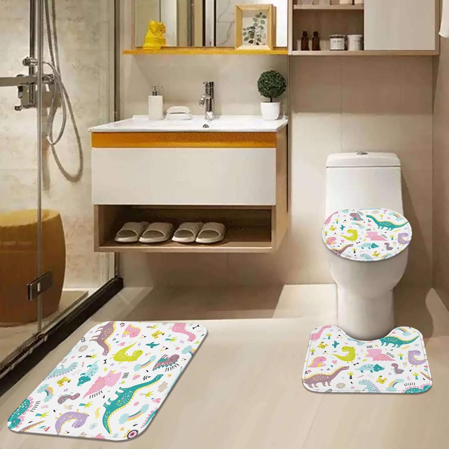 Arttown Dragon Dinosaurs Rainbow Pink Bath Set