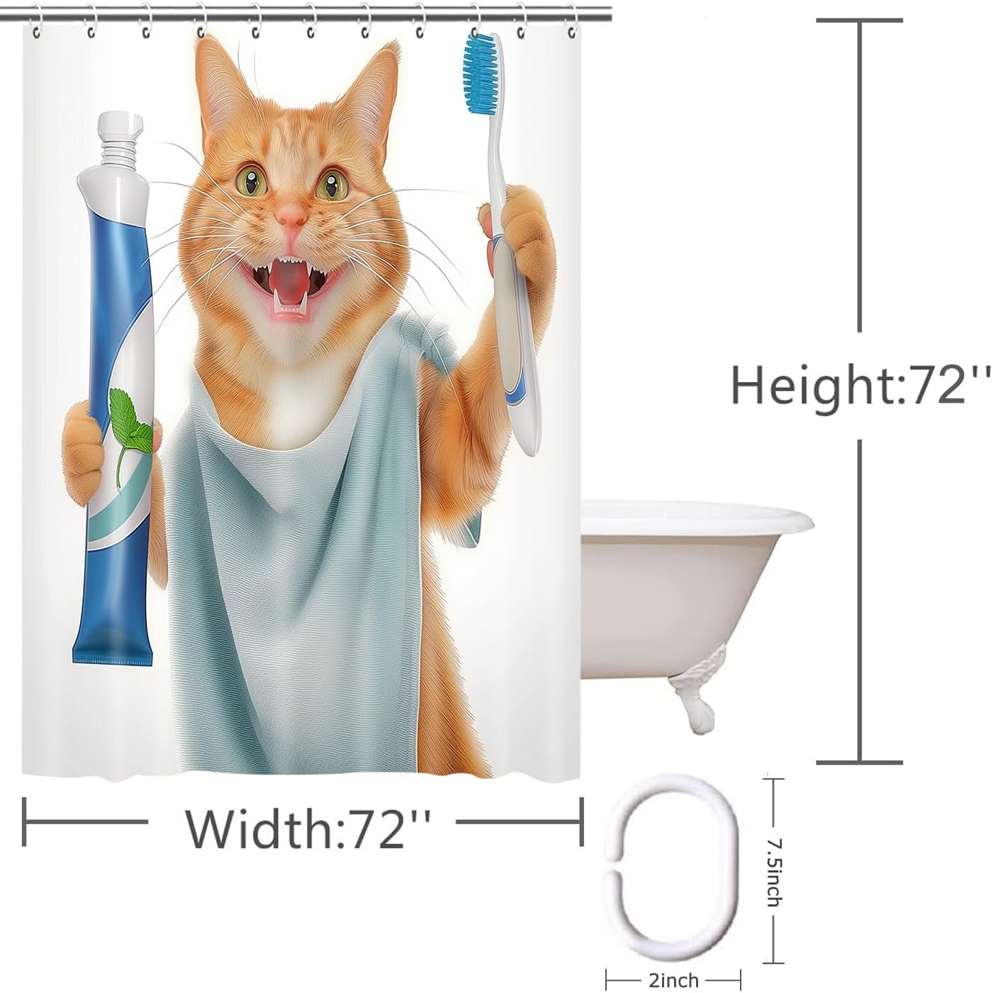 Vanzev Tabby Cat Shower Curtain Perfect Kids Fun