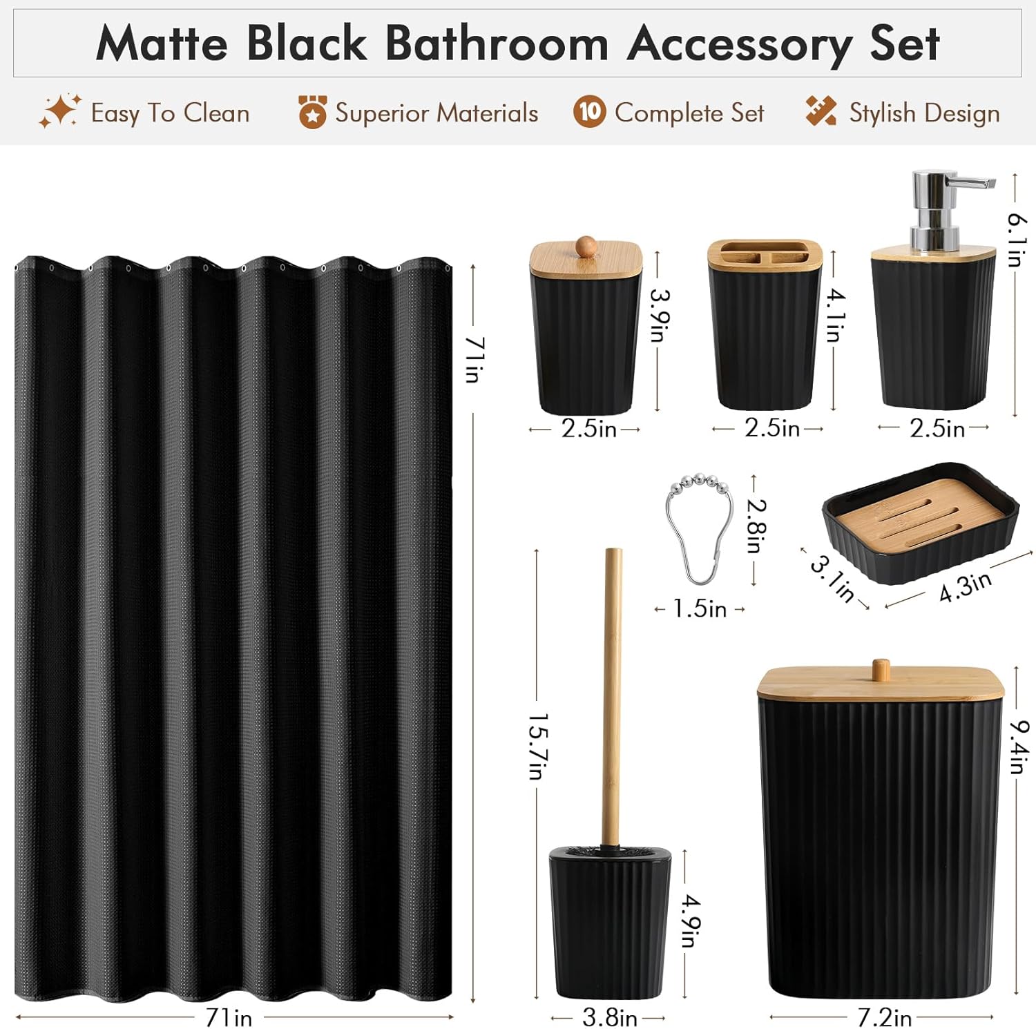 RYTOXILO Black Bathroom Set 21Pcs Complete Bathroom Accessories Water Resistant Style