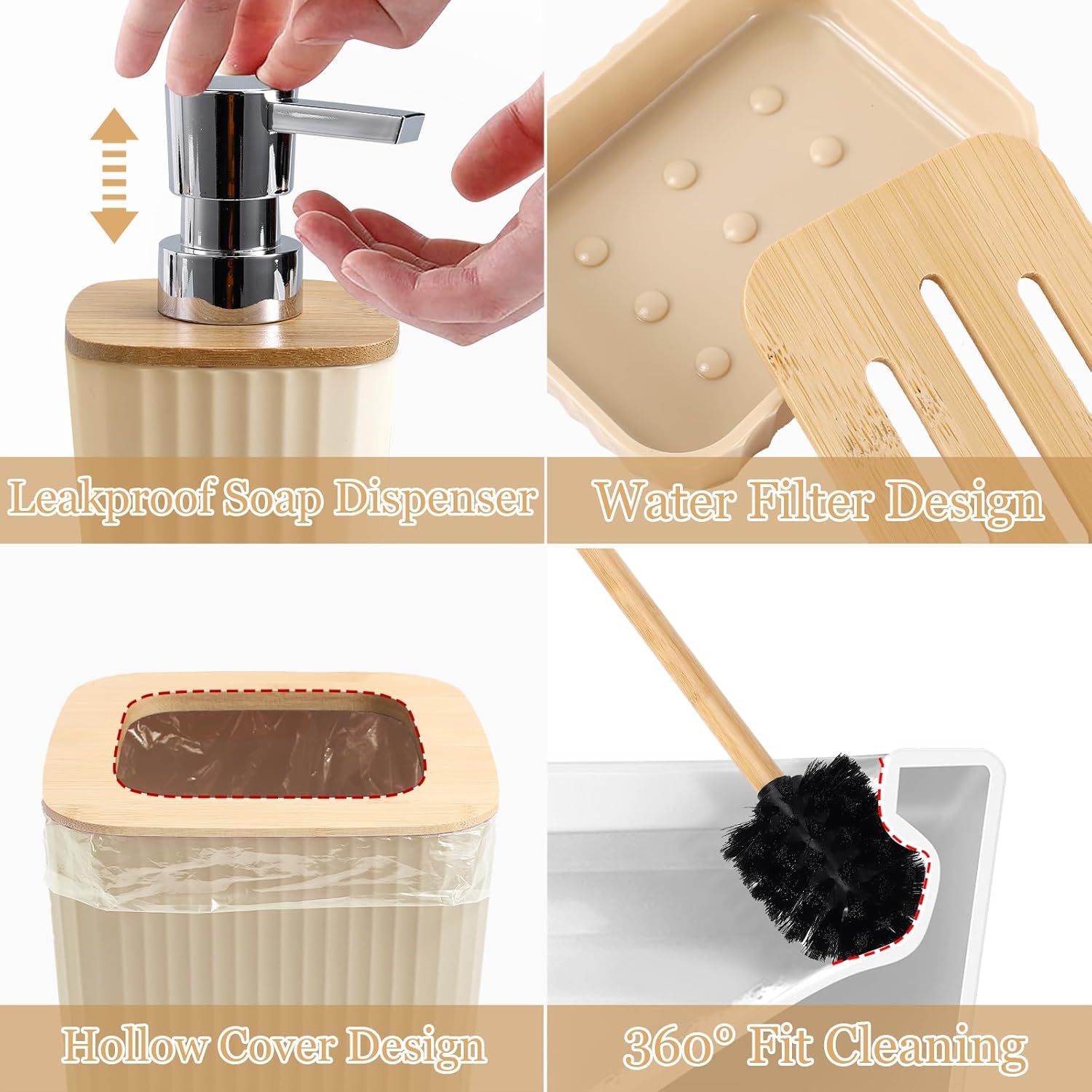 Beige Bathroom Accessories Sets Complete 9-Piece System