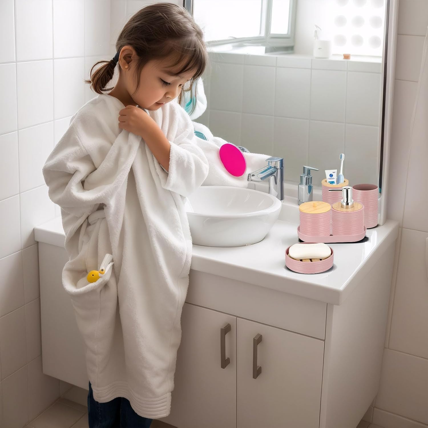 IMAVO 11Pcs Pink Bathroom Accessory Set