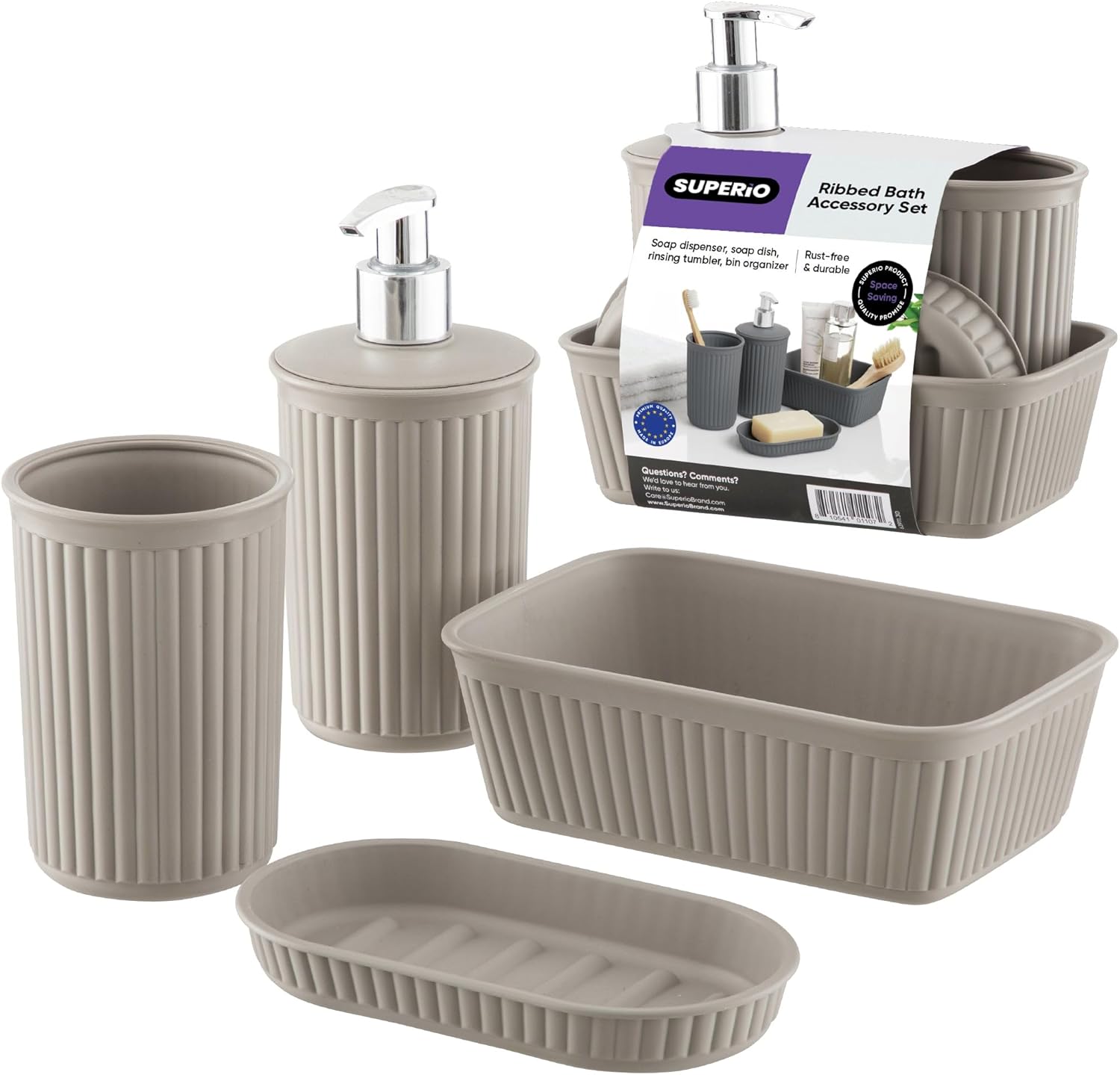 Elegant Taupe Bath Organizer Set with 4 Essential Pieces