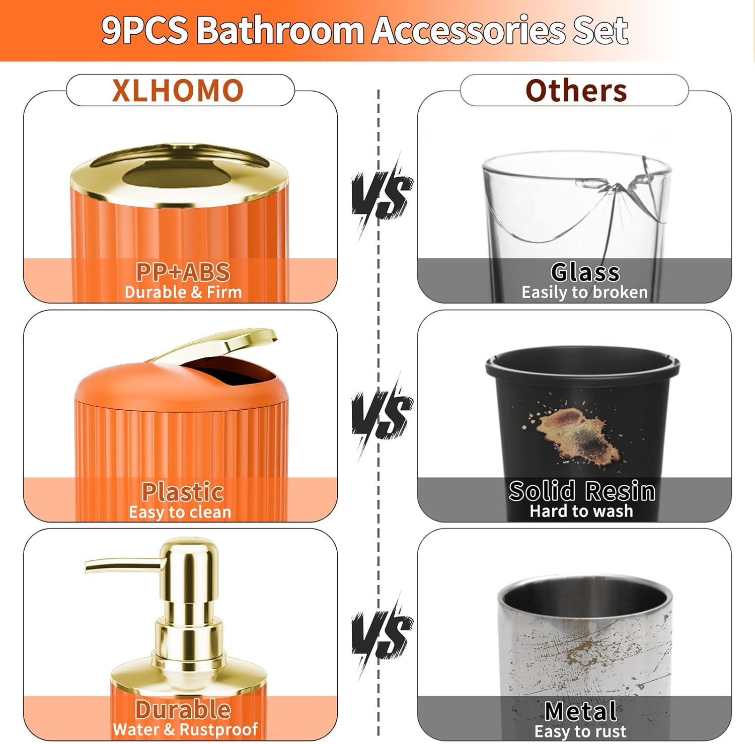 Complete Orange Bathroom Accessory Set for Home Kitchen