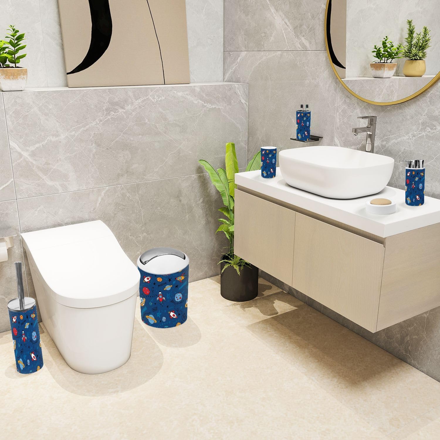 Cartoon Space Bathroom Accessories Set 6 Piece