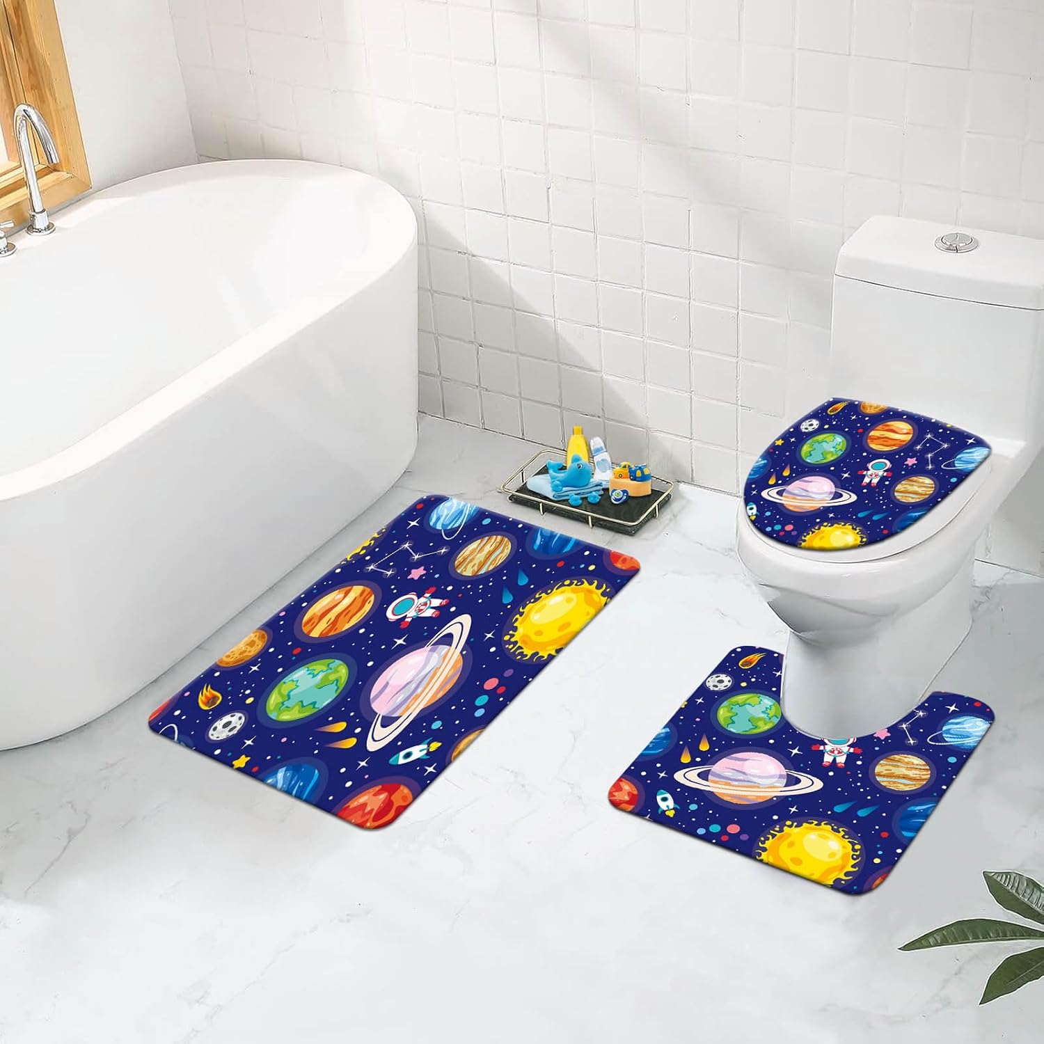 Kids Bathroom Set with Outer Space Design and 12 Hooks