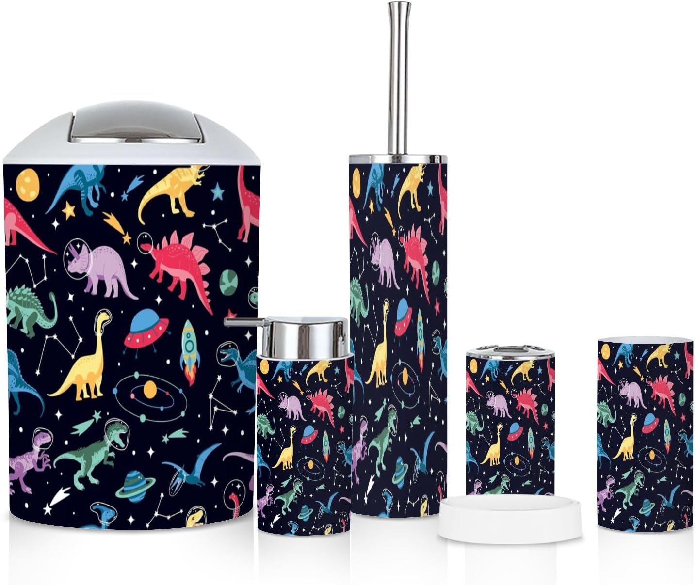 Bathroom Set 6-Piece Boho Astronaut Dinosaur Bathroom Set