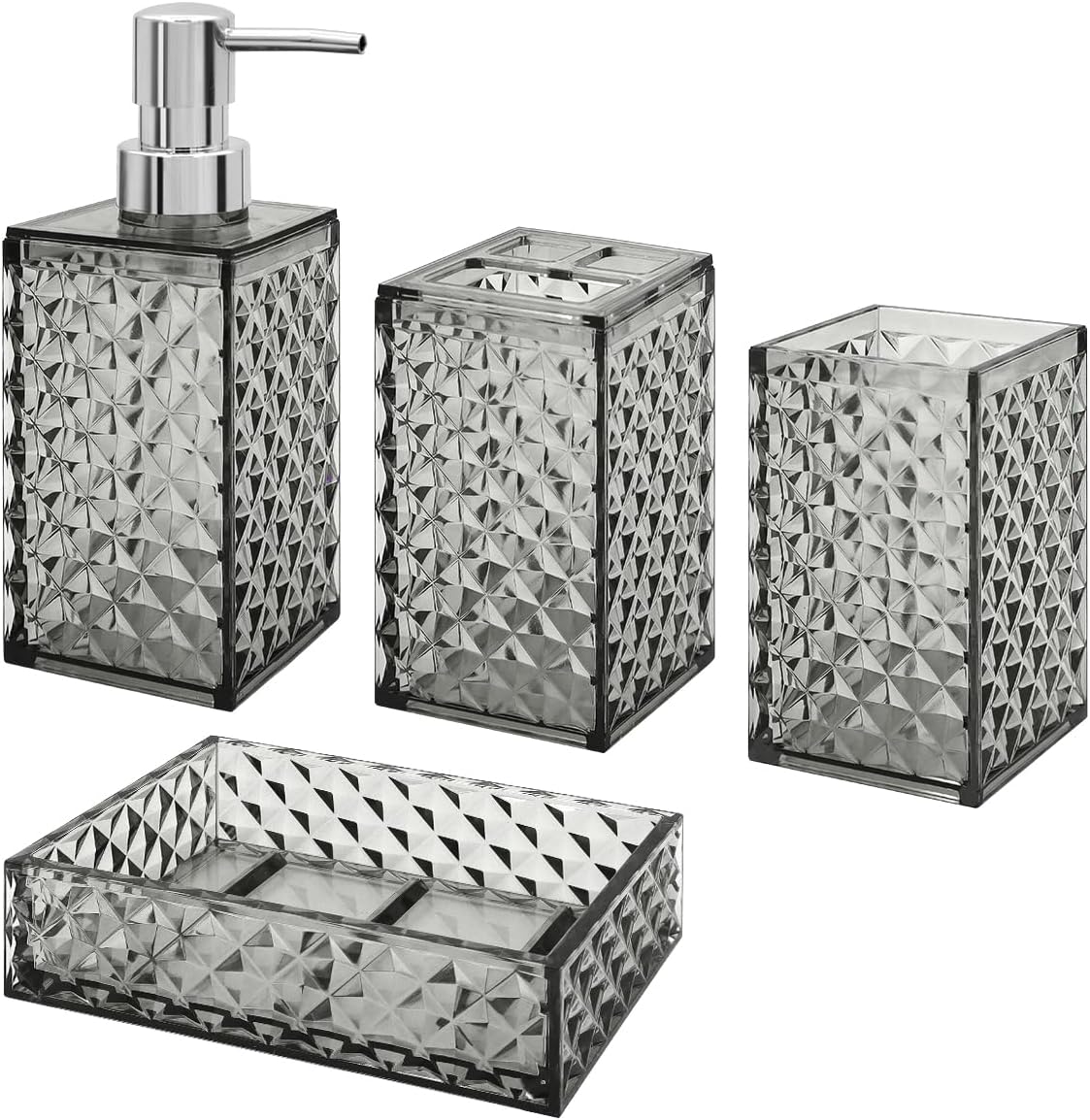 Bathroom Accessory Set 4 Pcs Diamond Pattern Grey