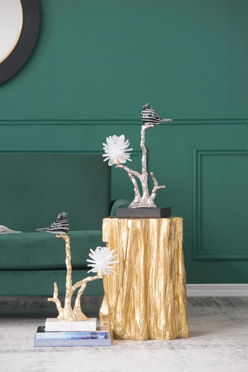 Aluminum Candle Holder with Marble Base Nature-Inspired Bird Figurine