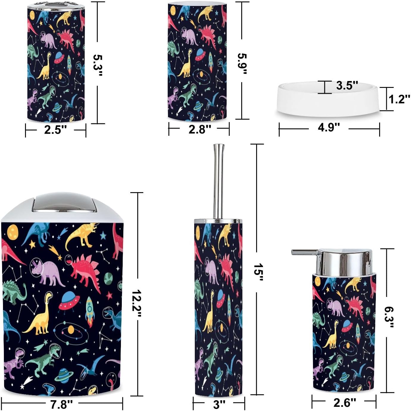 Bathroom Set 6-Piece Boho Astronaut Dinosaur Bathroom Set