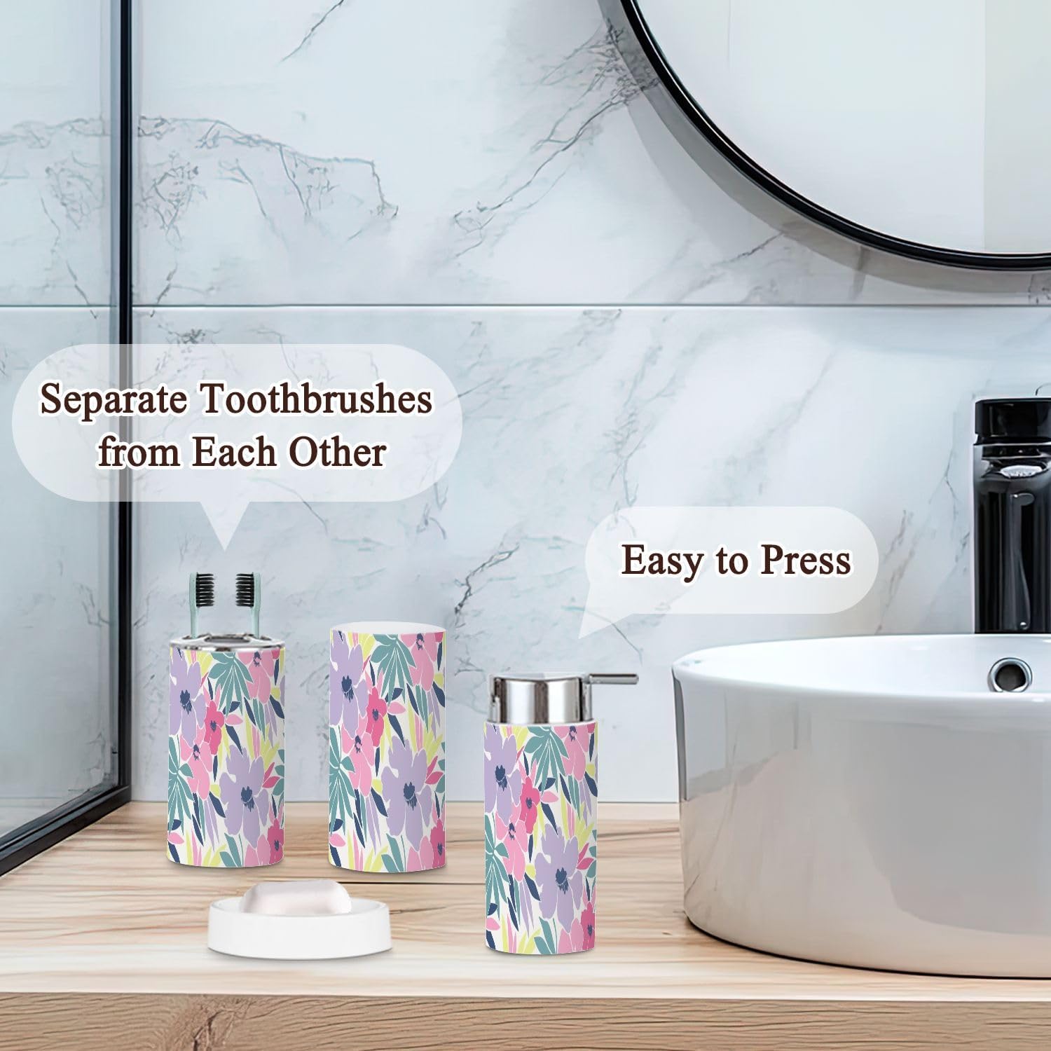 Colorful Trendy Floral Bathroom Accessory Set