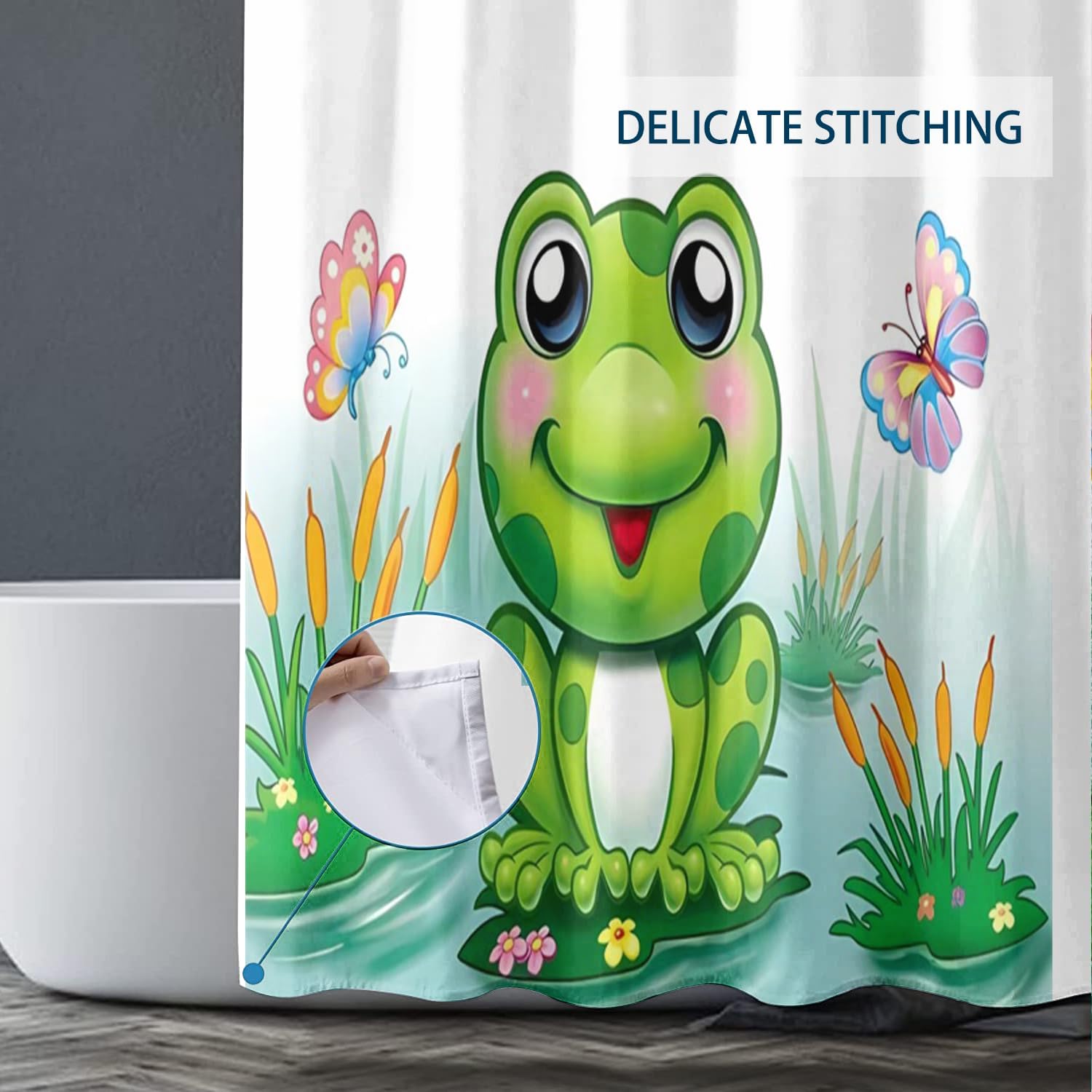 4Pcs Funny Frog Shower Curtain Set with Bathroom Mat for Home