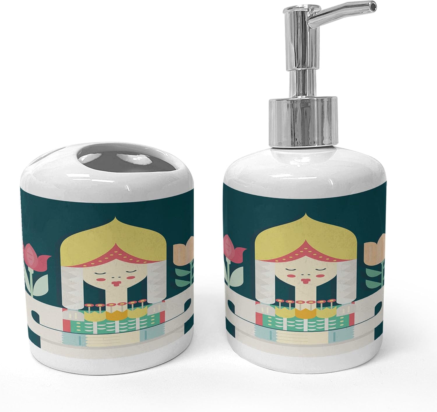 Ambesonne Amsterdam Soap Dispenser Toothbrush Holder Set 2 Pcs