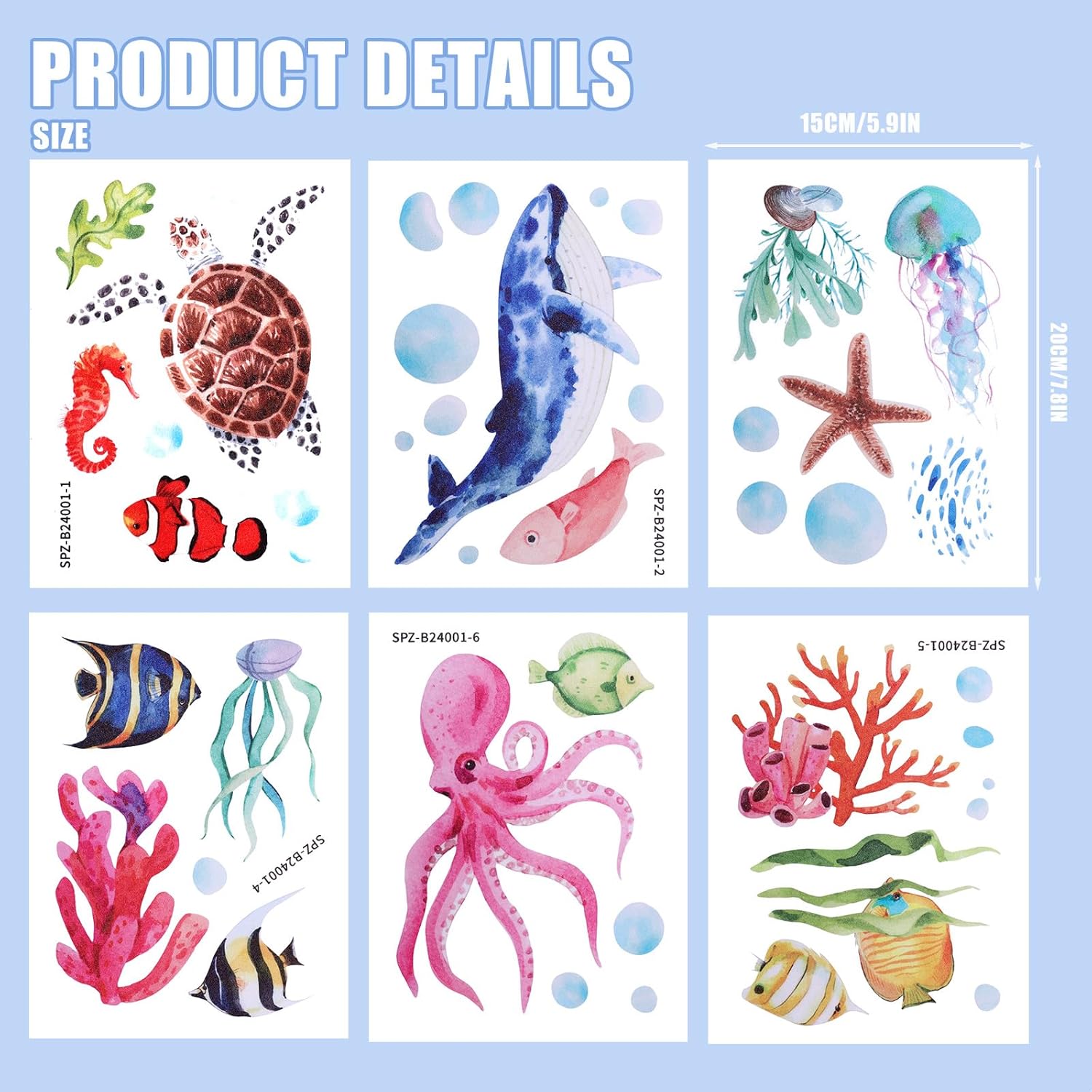 Adventure in the Bath 6pcs Ocean Creature Marine Sticker Set for Kids