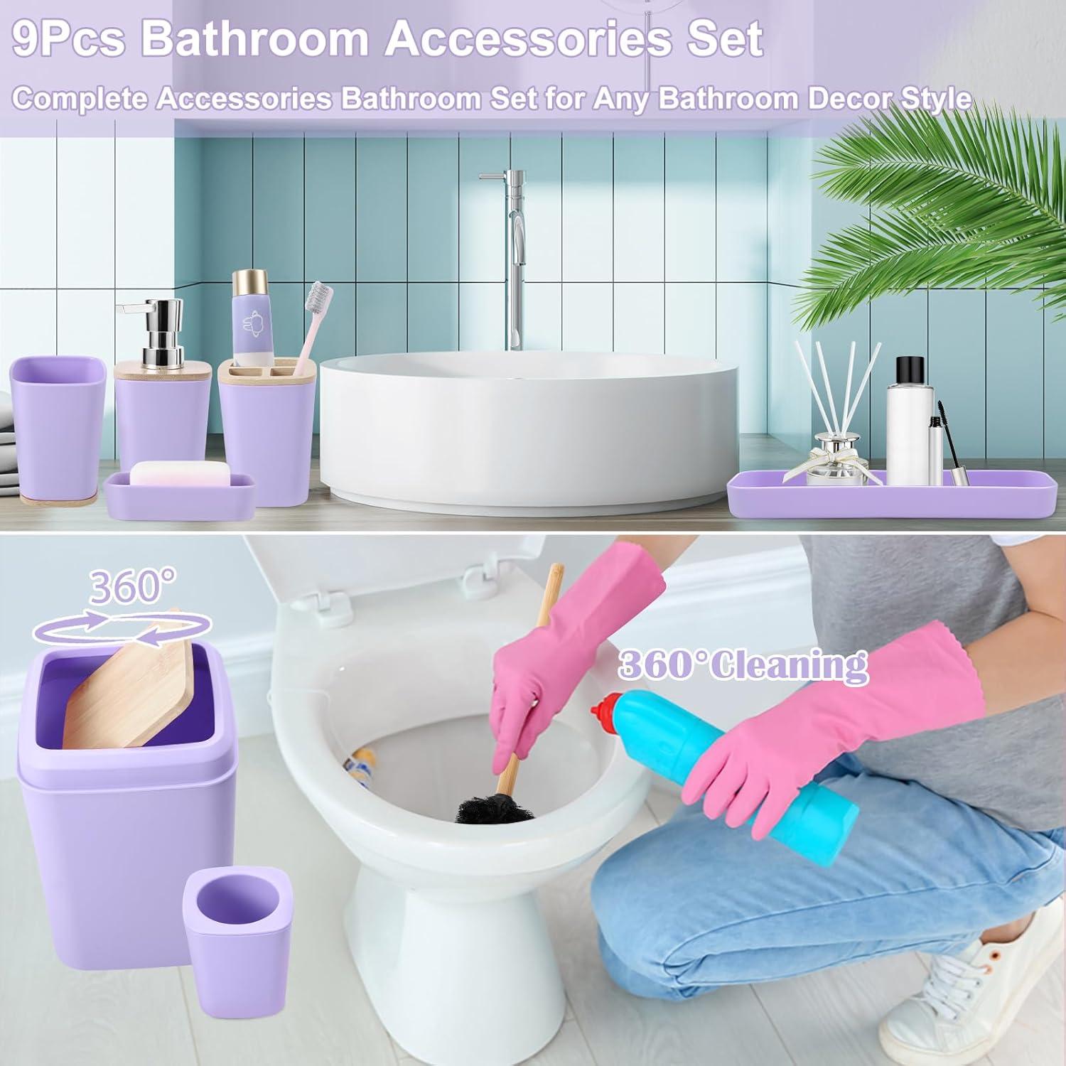 XLHOMO Purple Bathroom Accessories Set 9 pcs