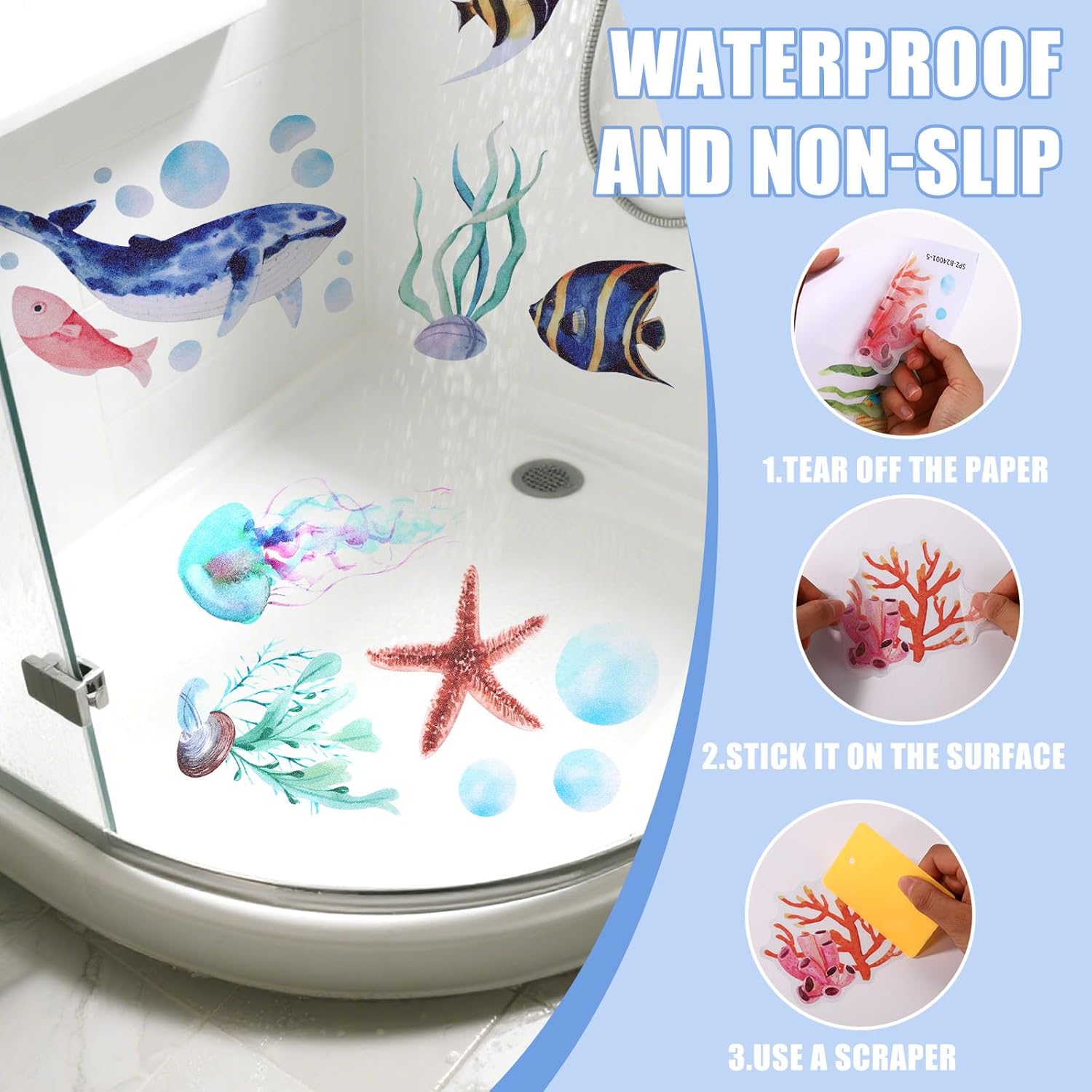 Adventure in the Bath 6pcs Ocean Creature Marine Sticker Set for Kids