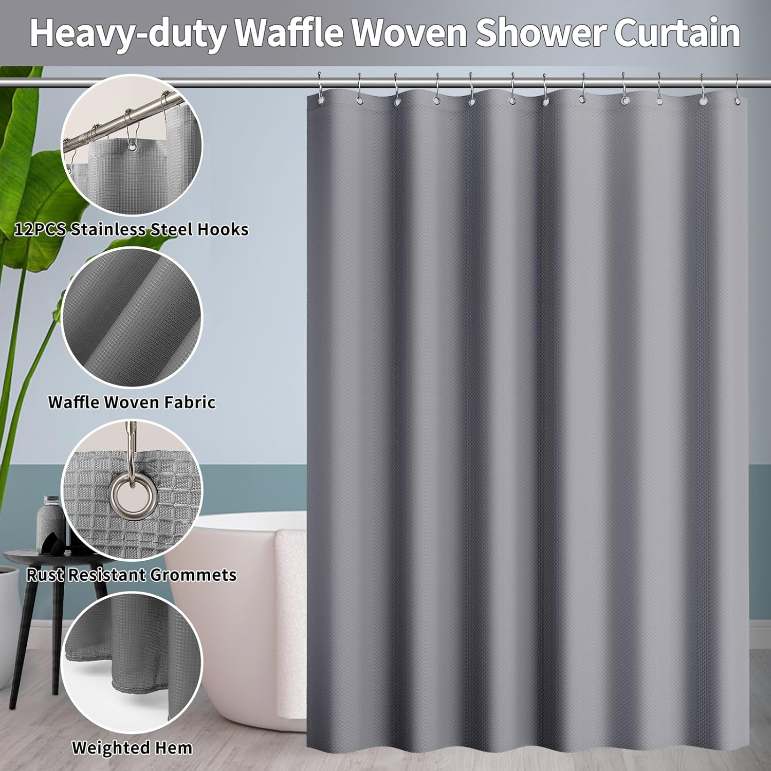 24PCS Gray Bathroom Accessory Set with Shower Curtain Rugs