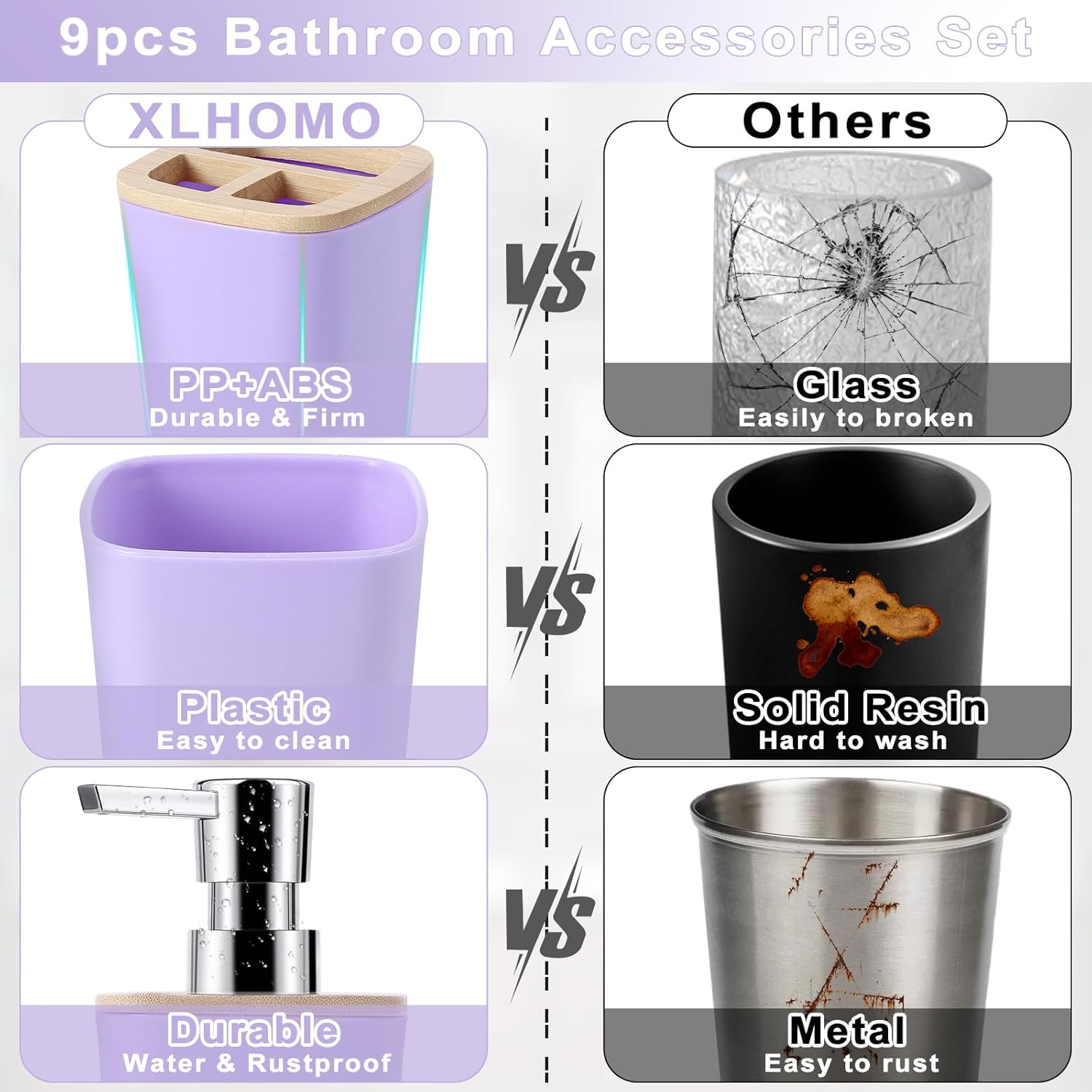 XLHOMO Purple Bathroom Accessories Set 9 pcs