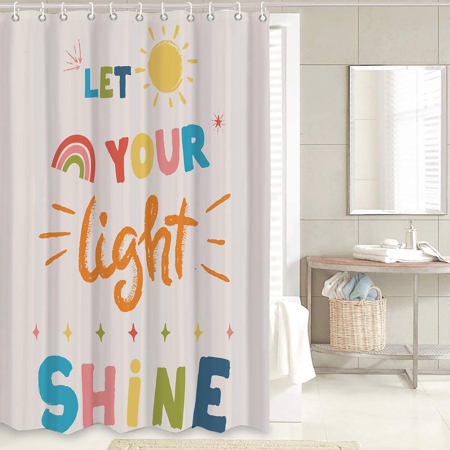 4PCS Non-Slip Kids Bathroom Shower Curtain Set with Quotes