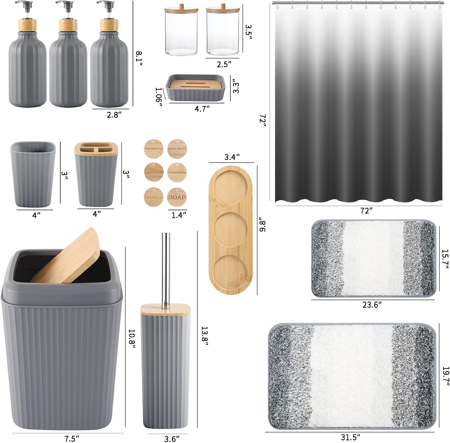 32-Piece Grey Bathroom Accessories Set