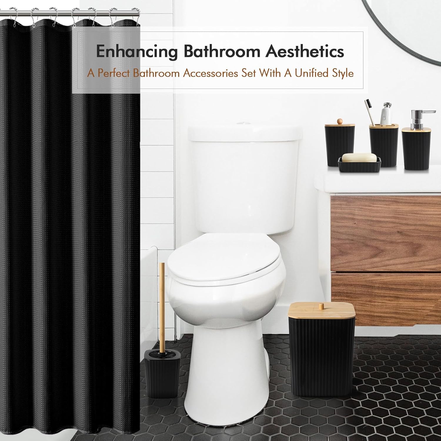 RYTOXILO Black Bathroom Set 21Pcs Complete Bathroom Accessories Water Resistant Style
