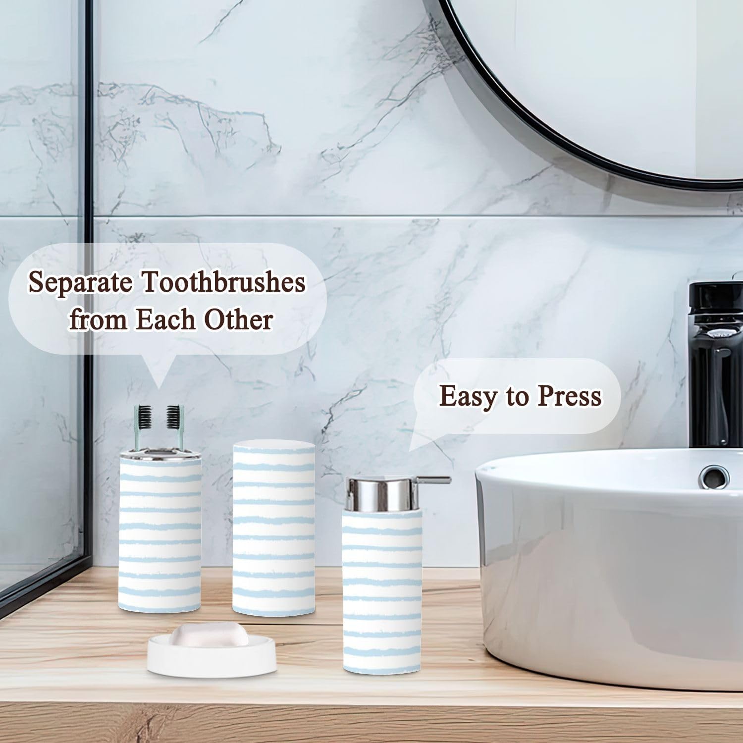 6-Piece Summer Blue Stripes Bathroom Set