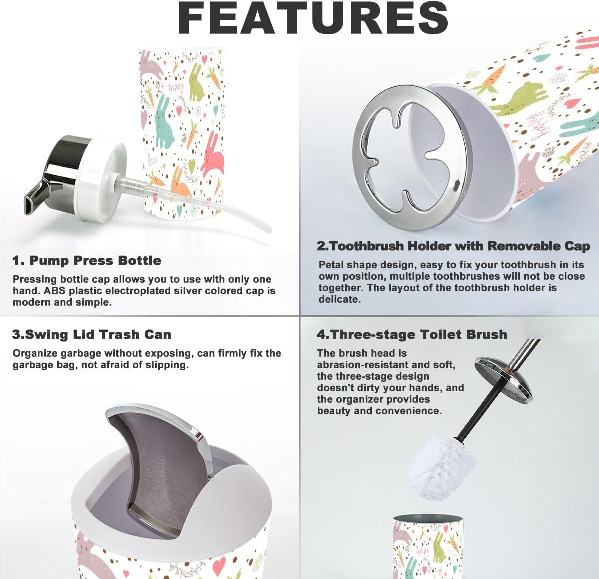 Bathroom Accessories 6-Piece Cartoon Pattern Set for Kids