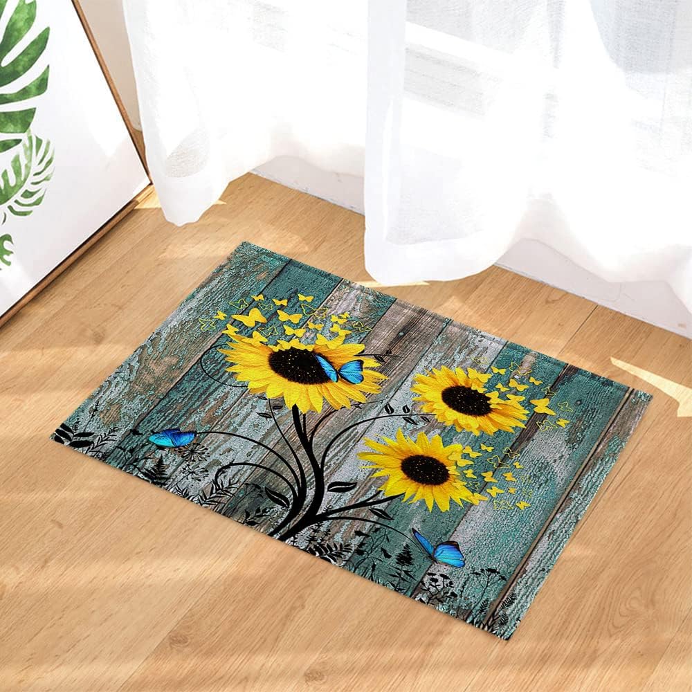Rustic Sunflower Bathroom Set Non-Slip Mats for Bathrooms