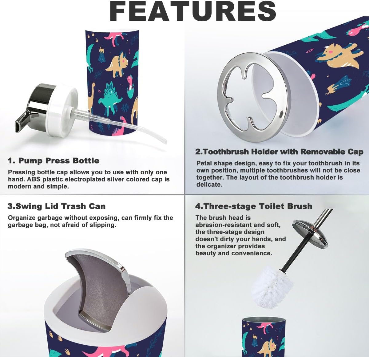 Dinosaur Bathroom Accessories Set 6 Pcs Modern Decor