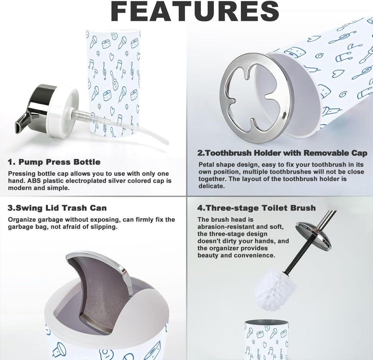 Bathroom Accessory Set 6 Piece Music Seamless Pattern