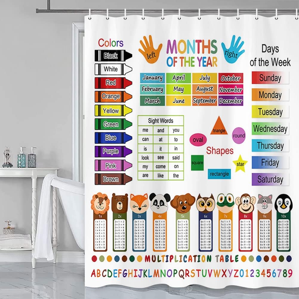 Educational Fun Shower Curtain for Kids