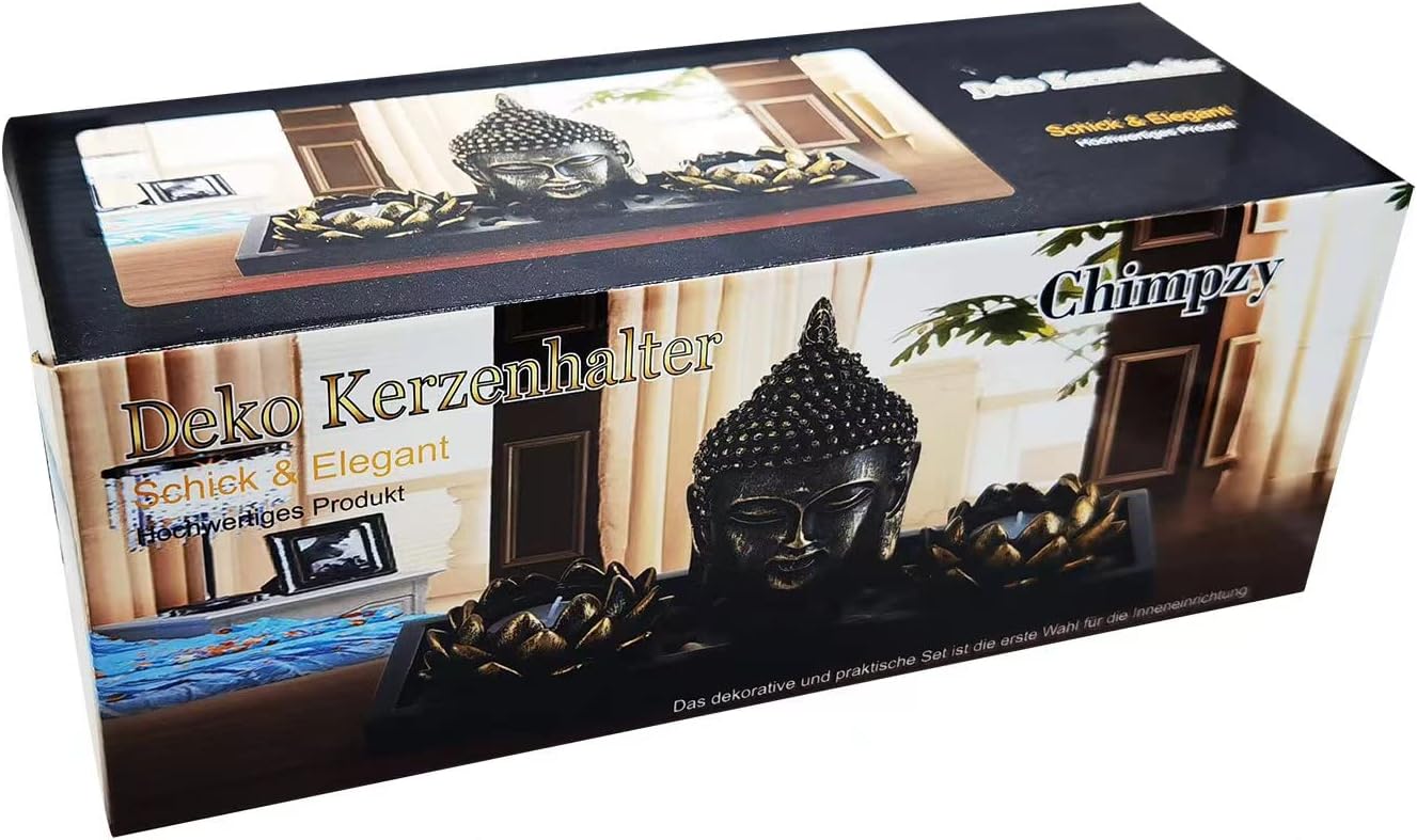 Buddha Head Sculpture Lotus Flower Tealight Candle Holders Zen Garden Set