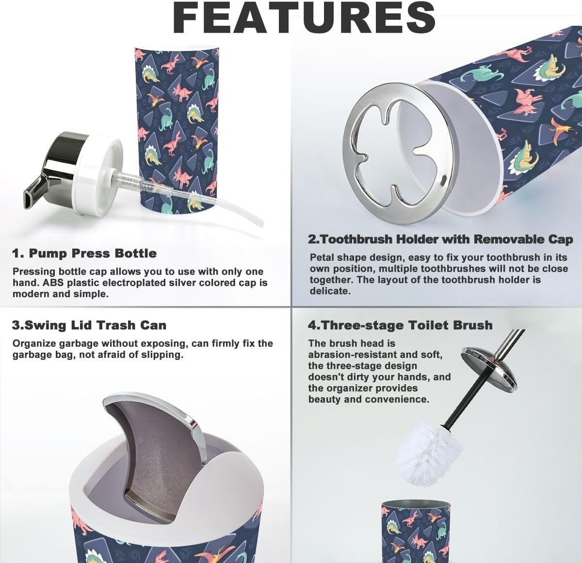 Cute Kids Dinosaur Pattern Bathroom Accessories Set 6 Pcs