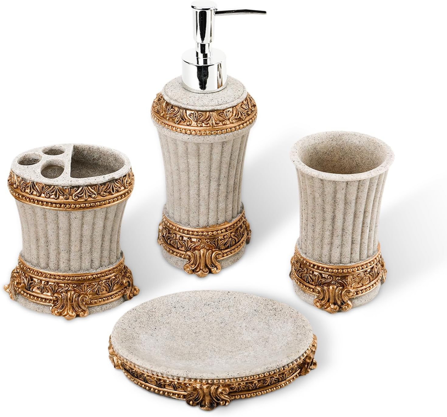 4-Piece Resin Bathroom Set Retro Chrome Design