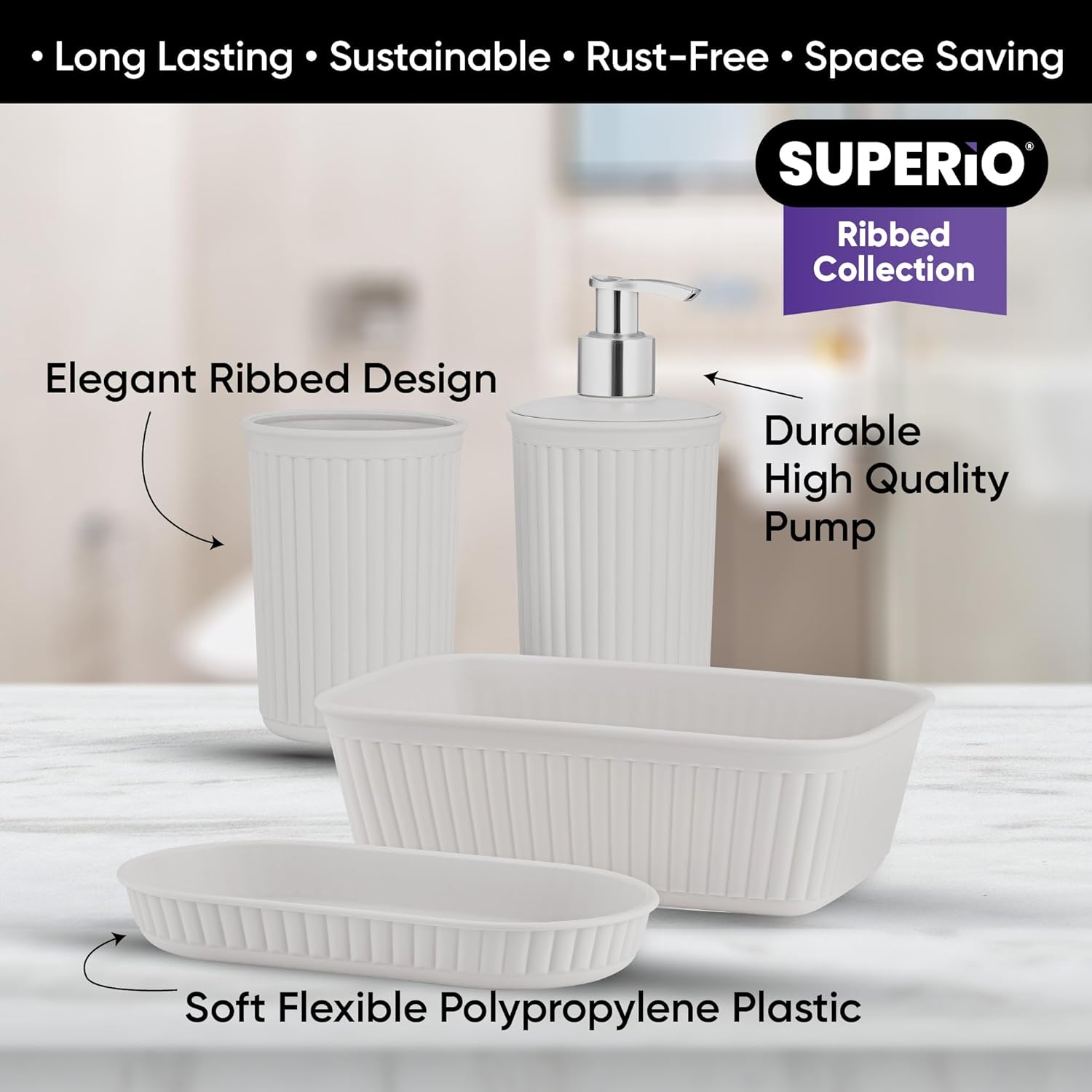 Superio Ribbed Collection - Bathroom Accessories Set