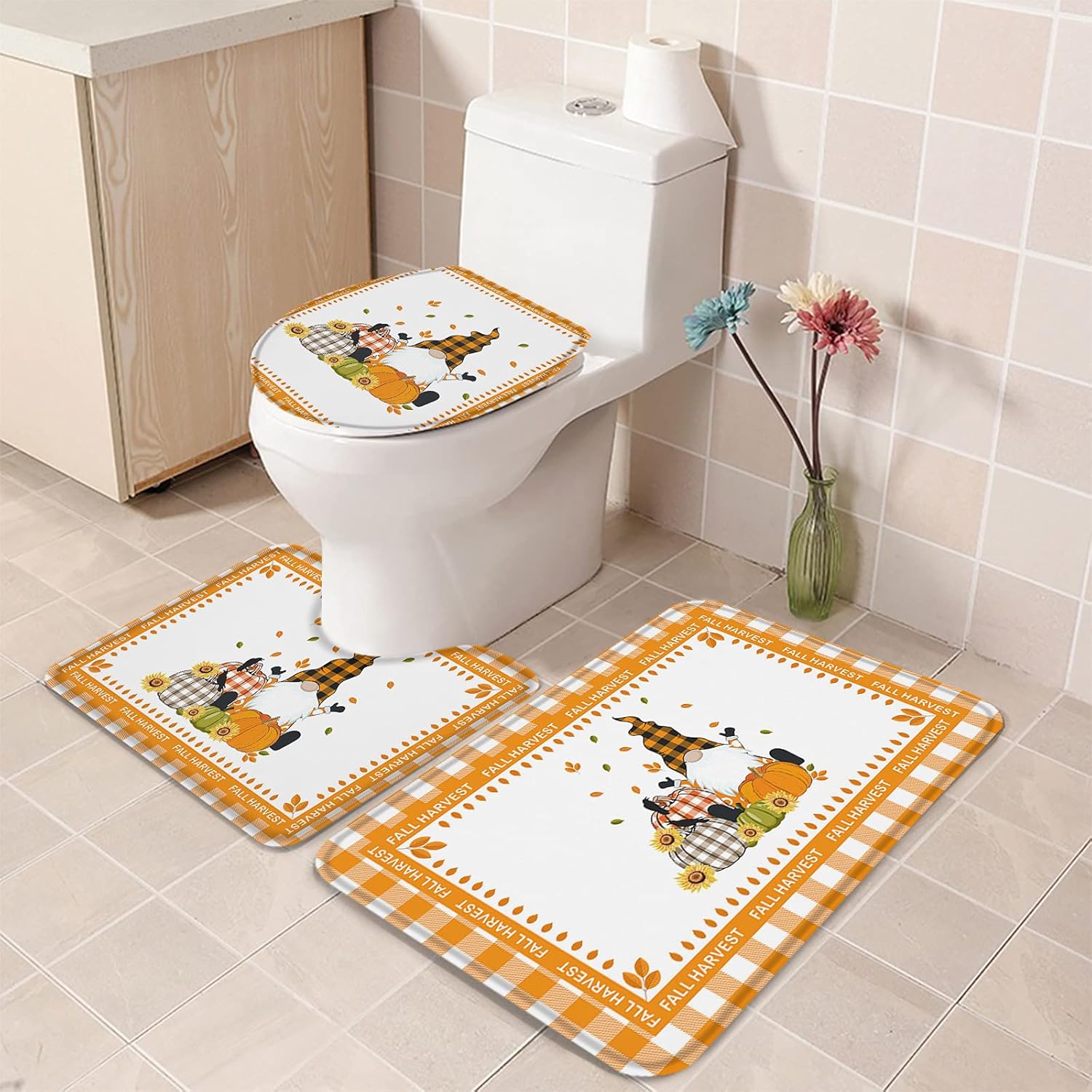 Perfect 3-Piece Bath Rug Set for autumn Multi-Use Non-SlipMat