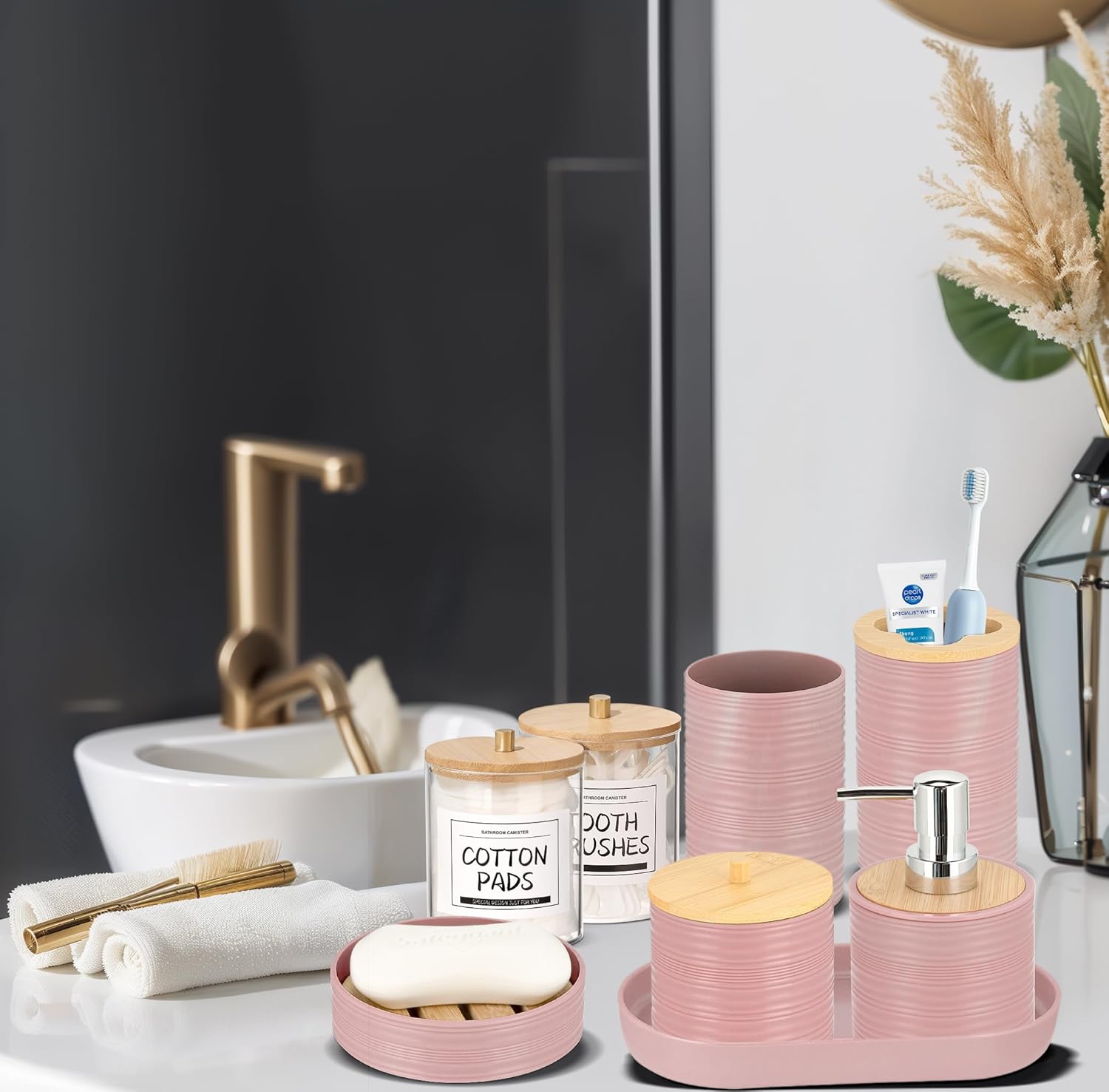 IMAVO 11Pcs Pink Bathroom Accessory Set